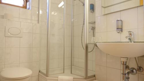 阿施海姆祖等菩提树酒店的带淋浴、盥洗盆和卫生间的浴室