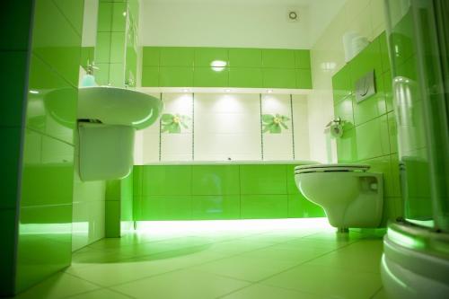 GrodztwoGościniec Nad Gopłem的绿色浴室设有卫生间和水槽