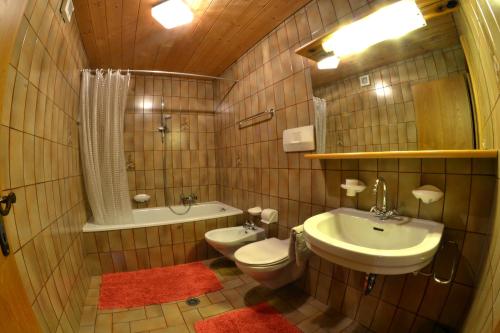 圣维吉利奥Apartments Mupan的浴室配有盥洗盆、卫生间和浴缸。