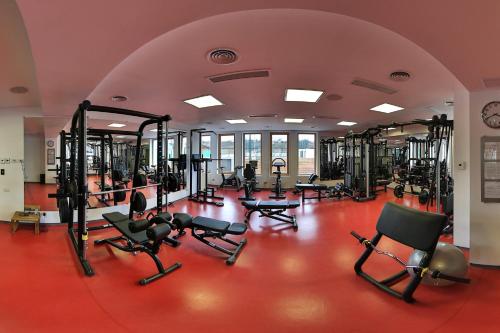 OveseluForest Retreat&Spa的健身房,配有一系列跑步机和机器