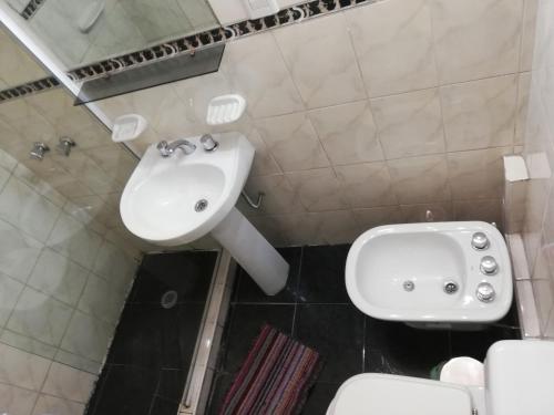 门多萨Hotel Alexander的浴室配有白色水槽和卫生间。