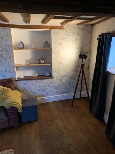 勒德洛The griffin cottage的一间房间,配有摄像机和三脚架