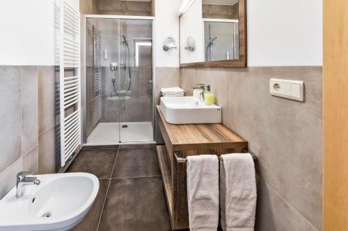 安德里安Hotel Garni Sonngart的一间带水槽和淋浴的浴室