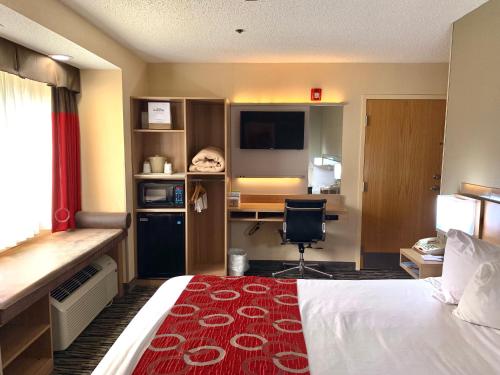 查尔斯顿Microtel Inn & Suites by Wyndham Charleston的配有一张床和一张书桌的酒店客房