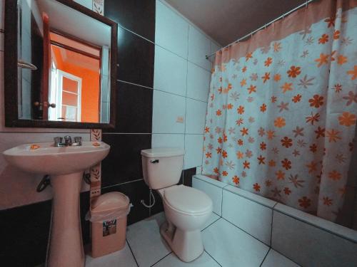 阿雷基帕洛斯巴尔肯斯莫拉圣卡塔利娜旅舍的一间带卫生间和水槽的浴室