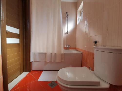 比耶拉Apart Hotel Apple Cat Montenegro KO Bijela的浴室配有白色卫生间和淋浴。