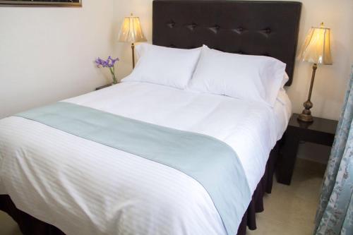 奇格纳瓦潘Hotel Nube Nueve的卧室配有一张带白色床单和枕头的大床。