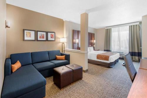 丹佛丹佛国际机场康福特套房酒店的酒店客房设有一张沙发和一张床