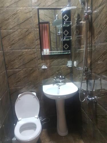 第比利斯Hotel LEADER的一间带卫生间和水槽的浴室