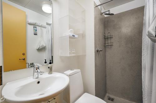埃基斯蒂尔艾吉斯塔迪埃达酒店的一间带水槽、卫生间和淋浴的浴室