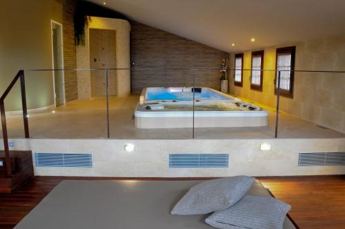 博特阿瑞尔卡尔巴贝尔酒店的一间大房间,房子里设有热水浴缸