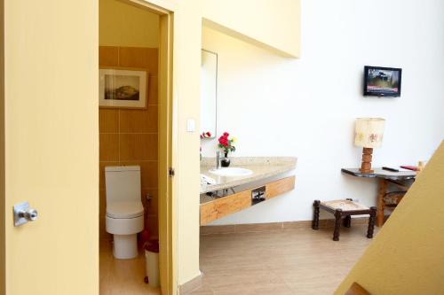 贡德尔果哈酒店的一间带卫生间和水槽的浴室