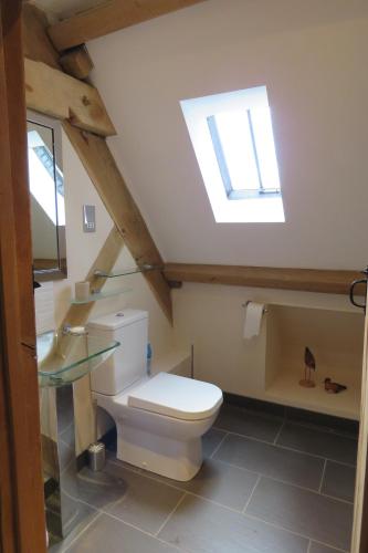 切普斯托Welsh Apple Barn的一间带卫生间和天窗的浴室
