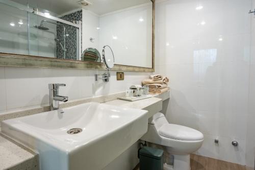 圣地亚哥解放者酒店 的白色的浴室设有水槽和卫生间。