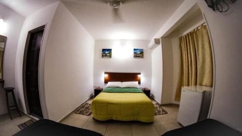 福尔摩沙Hotel Regina的一间卧室配有一张带绿毯的床
