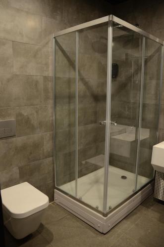 伊斯坦布尔Teknosports Otel的设有带卫生间的浴室内的淋浴间