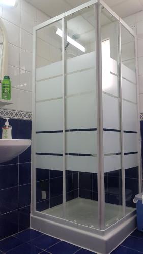 波利斯拉奇一室公寓的一个带水槽的玻璃淋浴间