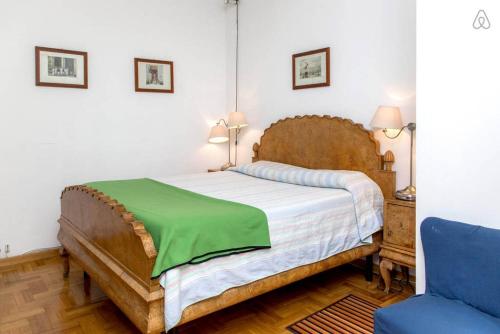 罗马Centro Storico - Piazza di Spagna的一间卧室配有一张带绿毯的床