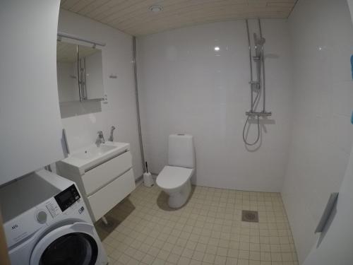 于韦斯屈莱Soolo 6th floor lake view的浴室配有卫生间、盥洗盆和洗衣机。