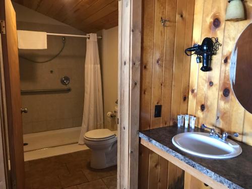 莫兰六牧场之心酒店的一间带水槽、卫生间和淋浴的浴室