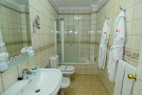 莫罗德哈布雷Villamar Hotel的浴室配有盥洗盆、卫生间和浴缸。