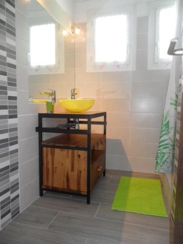 SaussignacB&B La Viderente的浴室设有黄色水槽和黄色水槽。