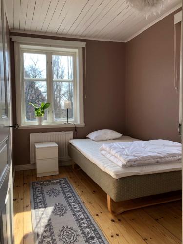 南雪平Grindhuset的一间卧室设有一张床和一个窗口