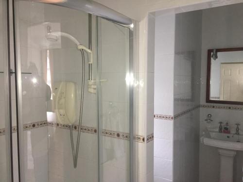 查尔斯敦Riverside Guesthouse的带淋浴和盥洗盆的浴室