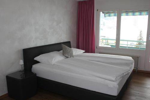 达沃斯Bernina Bed and Breakfast的卧室配有白色的床和窗户