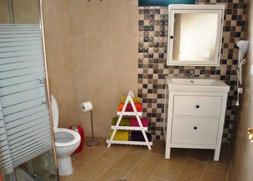 上布雷尼亚Casa Bermudez的一间带卫生间、水槽和镜子的浴室