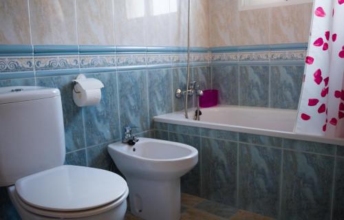 博罗尼亚Apartamentos Bellavista Bolonia的一间带卫生间和浴缸的浴室