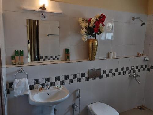 科鲁鲁Paradise Wild Hills Kodachadri的一间带水槽、卫生间和镜子的浴室