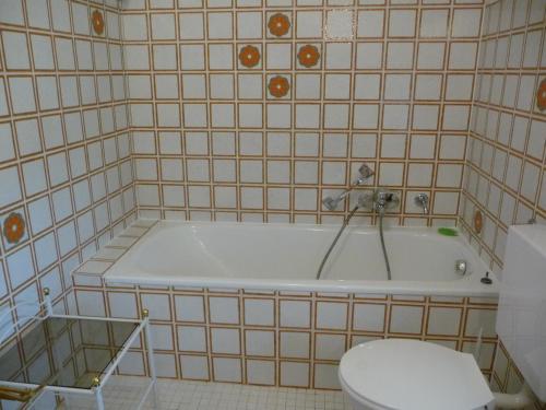 米滕瓦尔德Ferienhaus Werthmann的带浴缸和卫生间的浴室。