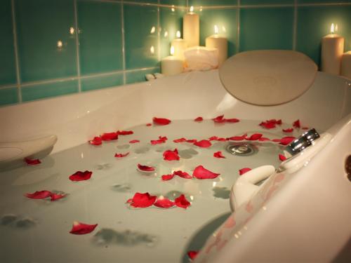 里乔内Bed And Breakfast 22 Garibaldi Home的浴缸里装满了红玫瑰花瓣