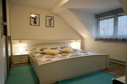 佐尔尼耶戈迪Apartma Eržen的一间卧室配有一张带两个枕头的床