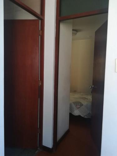 利马Mini Departamento Tambo Huascar 2的一间设有衣柜的房间和一个带床的门
