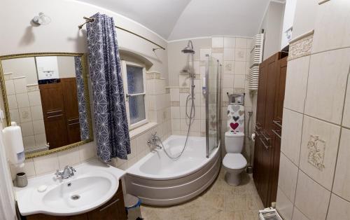 格涅兹诺Czarna Owca- Pokoje Gościnne的带浴缸、卫生间和盥洗盆的浴室