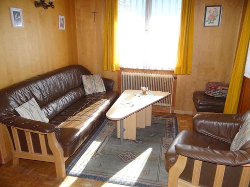 英格堡斯坦纳彻公寓的客厅配有真皮沙发和桌子