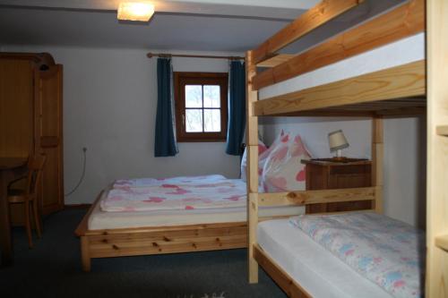 多内尔斯巴赫瓦尔德斯卡尤普霍夫度假公寓酒店的一间卧室设有两张双层床和一扇窗户。