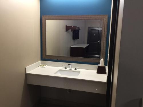 MaywoodCrystal Palace Inn的一间带水槽和镜子的浴室
