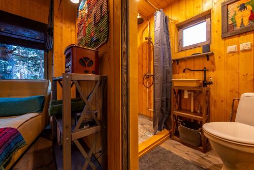 JõgisooSambliku Treehouse的一间带卫生间和水槽的小浴室