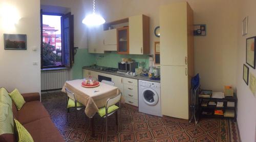马瑞纳迪卡拉拉Eco B&B I Due Oleandri的厨房配有桌子和洗衣机。