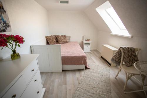 库雷萨雷夏季宾馆的一间卧室配有一张床、一张书桌和一个窗户。