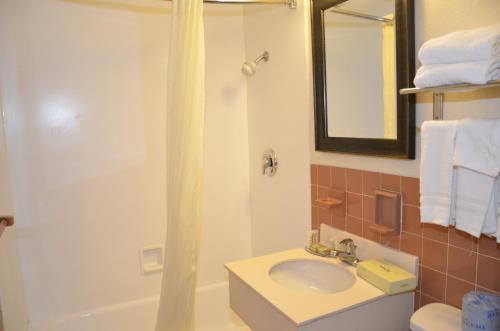 威廉斯维尔FairBridge Inn Express Buffalo Airport Williamsville的浴室配有盥洗盆和带镜子的淋浴