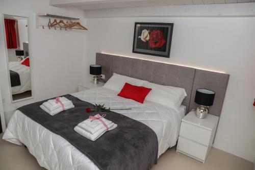 格拉维纳普利亚LA CIVITA B&B的卧室配有带红色枕头的大型白色床