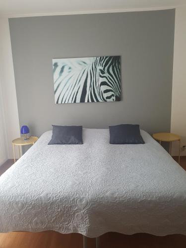 卢加诺Homestay Dodo的一间卧室,配有一张带斑马画的床