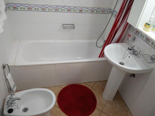 阿罗纳PRIMERA LINEA DE PLAYA的带浴缸、盥洗盆和卫生间的浴室