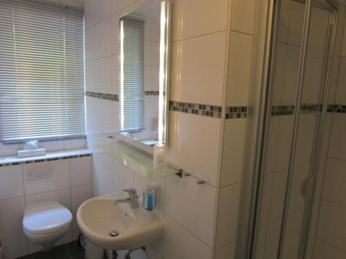 策拉-梅利斯斯登格鲁德酒店的一间带水槽、卫生间和淋浴的浴室