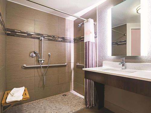 普莱诺达拉希西普莱诺旅馆&套房酒店的带淋浴和盥洗盆的浴室