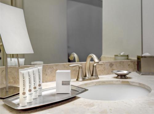 博伊西格罗夫酒店 的浴室的柜台设有水槽和镜子